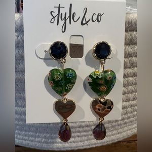 New style & co earrings gold bead heart drop